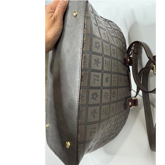 Nicole Lee Monogrammed Dome Satchel Handbag In Brown And Burgundy Red main image 5